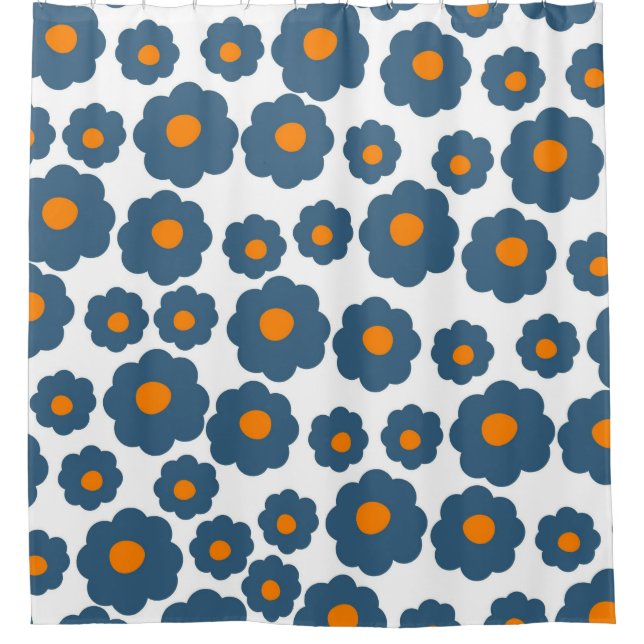 Preppy Blue Orange Hippie Blume Muster Duschvorhang (Vorderseite)