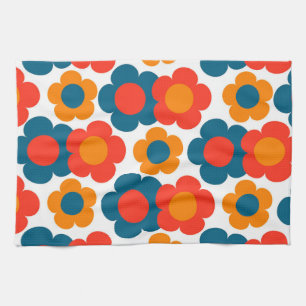 Preppy Blue Orange Hippie Blume Muster Geschirrtuch
