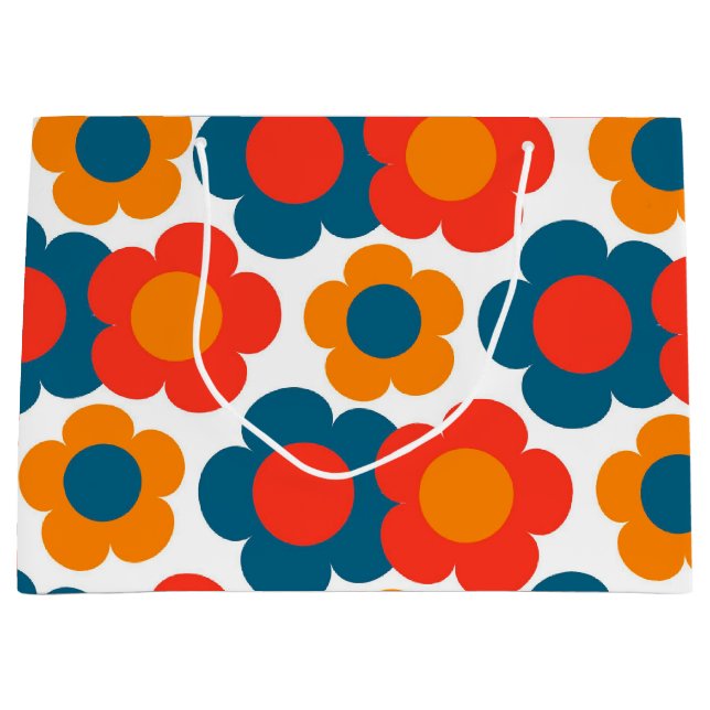 Preppy Blue Orange Hippie Blume Muster Große Geschenktüte (Vorderseite)