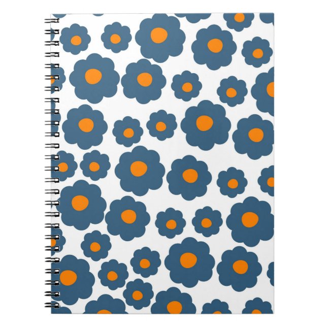 Preppy Blue Orange Hippie Blume Muster Notizblock (Vorderseite)