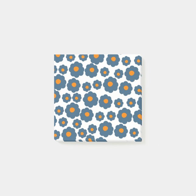 Preppy Blue Orange Hippie Blume Muster Post-it Klebezettel (Vorderseite)