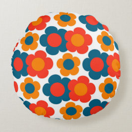 Preppy Blue Orange Hippie Blume Muster Rundes Kissen