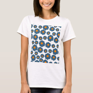 Preppy Blue Orange Hippie Blume Muster T-Shirt