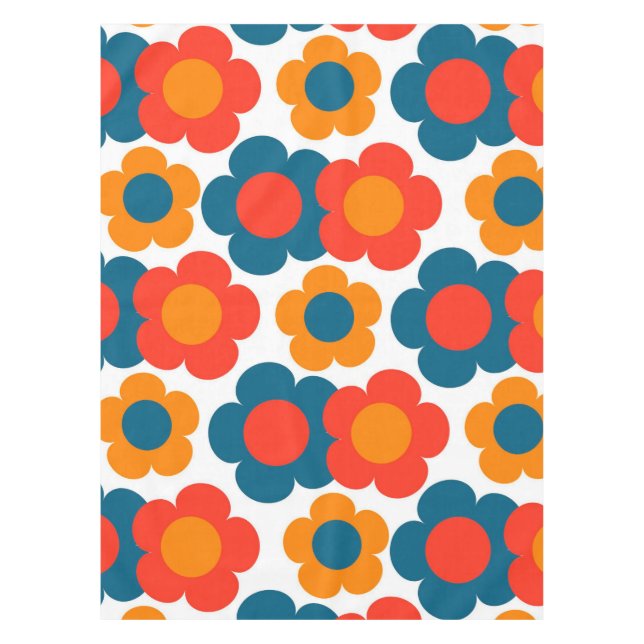 Preppy Blue Orange Hippie Blume Muster Tischdecke (Vorderseite)