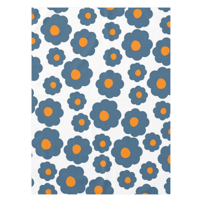 Preppy Blue Orange Hippie Blume Muster Tischdecke (Vorderseite)