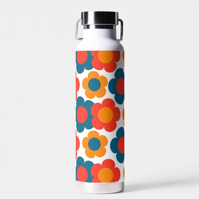 Preppy Blue Orange Hippie Blume Muster Trinkflasche (Vorne)