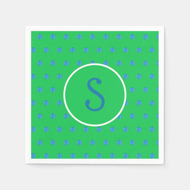 Preppy Blue Pickleball Green Initial Serviette (Vorderseite)