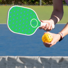 Preppy Blue Pickleball Green Monogram Schläger