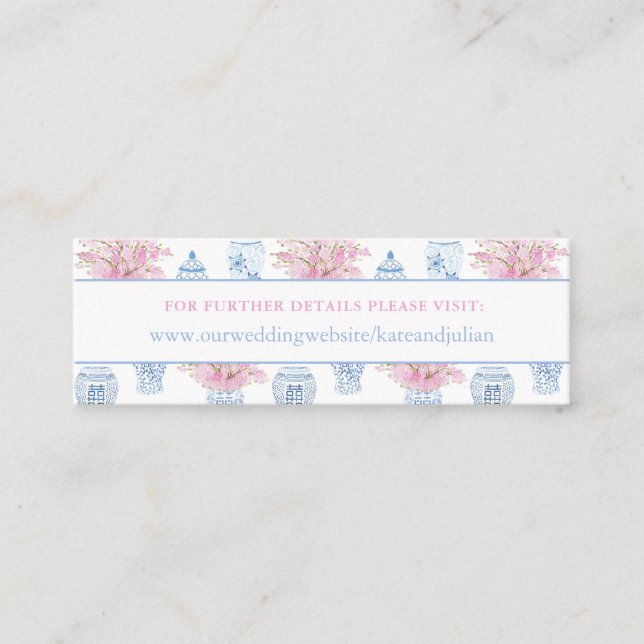 Preppy Blue Pink Chinoiserie Wedding Website Card Mini Visitenkarte (Vorderseite)