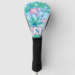 Preppy Blue Pink Green Elephant Monogram Golf Headcover