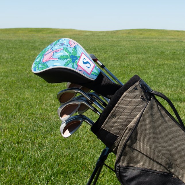 Preppy Blue Pink Green Elephant Monogram Golf Headcover (In SItu)