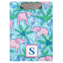 Preppy Blue Pink Green Elephant Monogram