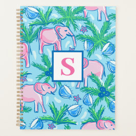 Preppy Blue Pink Green Elephant Monogram Planer