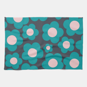 Preppy Blue Pink Hippie Blume Muster Geschirrtuch