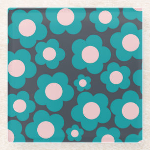 Preppy Blue Pink Hippie Blume Muster Glasuntersetzer