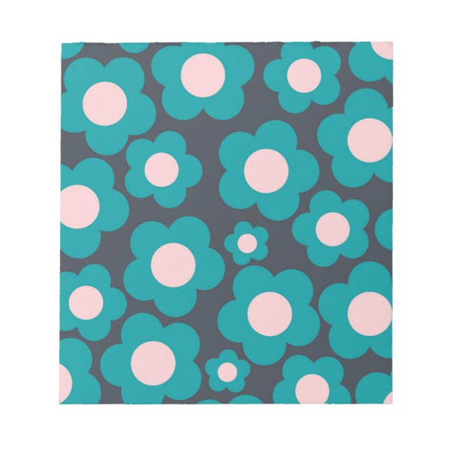 Preppy Blue Pink Hippie Blume Muster Notizblock (Vorderseite)