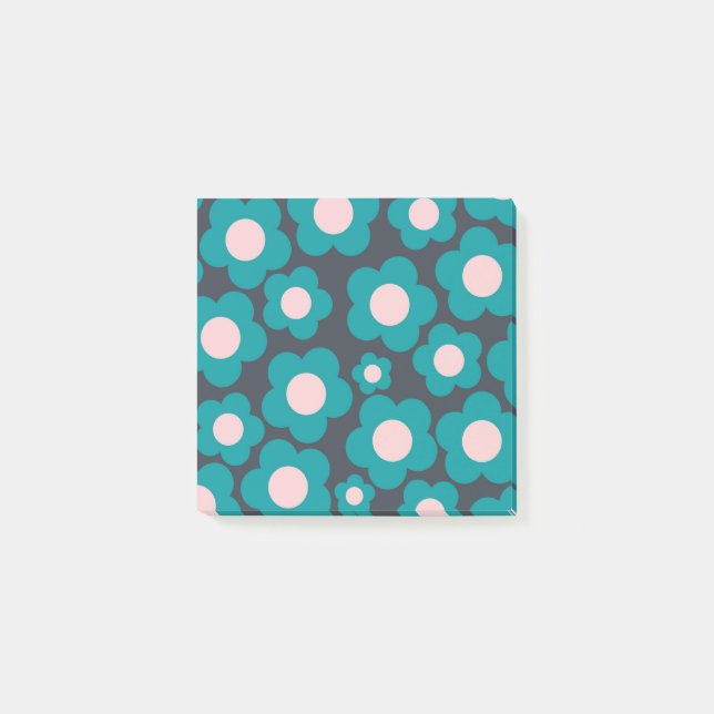 Preppy Blue Pink Hippie Blume Muster Post-it Not Klebezettel (Vorderseite)