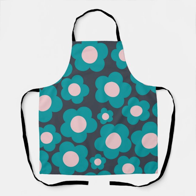 Preppy Blue Pink Hippie Blume Muster Schürze (Vorderseite)