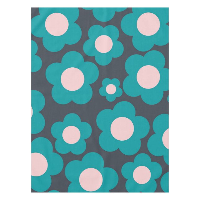 Preppy Blue Pink Hippie Blume Muster Tischdecke (Vorderseite)