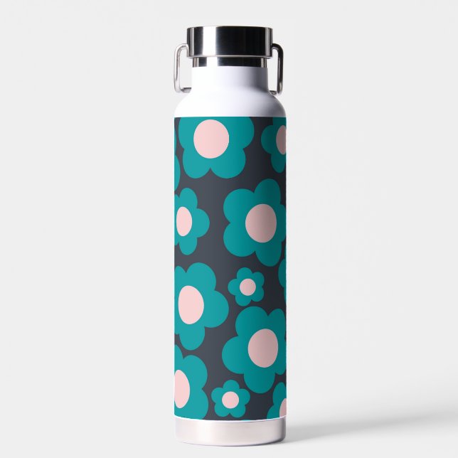 Preppy Blue Pink Hippie Blume Muster Trinkflasche (Vorne)