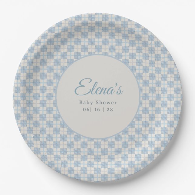 Preppy Blue Plaid Baby Shower  Pappteller (Vorderseite)