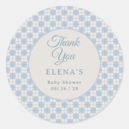 Preppy Blue Plaid Baby Shower Runder Aufkleber