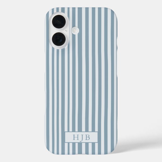 Preppy Blue Stripe Monogram Hübsch iPhone 16 Fall Case-Mate iPhone Hülle (Rückseite)