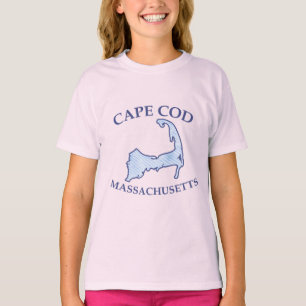 Preppy Blue Striped Cape Cod Girl's Pink T-Shirt