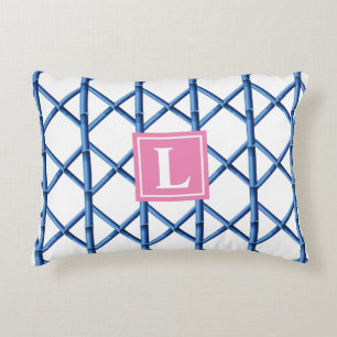 Preppy Blue Trellis Bamboo Muster Monogram Dekokissen