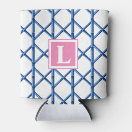 Preppy Blue Trellis Bamboo Muster Monogram Dosenkühler