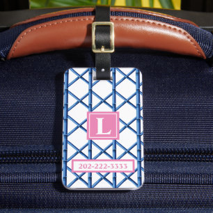 Preppy Blue Trellis Bamboo Muster Monogram Gepäckanhänger