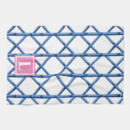 Preppy Blue Trellis Bamboo Muster Monogram Geschirrtuch