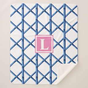 Preppy Blue Trellis Bamboo Muster Monogram Sherpadecke