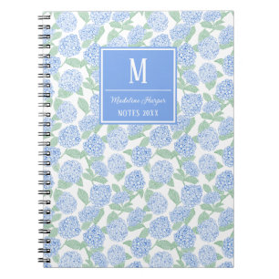 Preppy Blue und Green Hydrangeas Monogram Notizblock