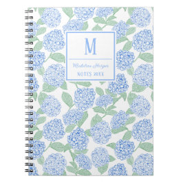 Preppy Blue und Green Hydrangeas Monogram Notizblock