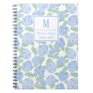 Preppy Blue und Green Hydrangeas Monogram Notizblock