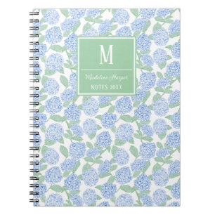 Preppy Blue und Green Hydrangeas Monogram Notizblock