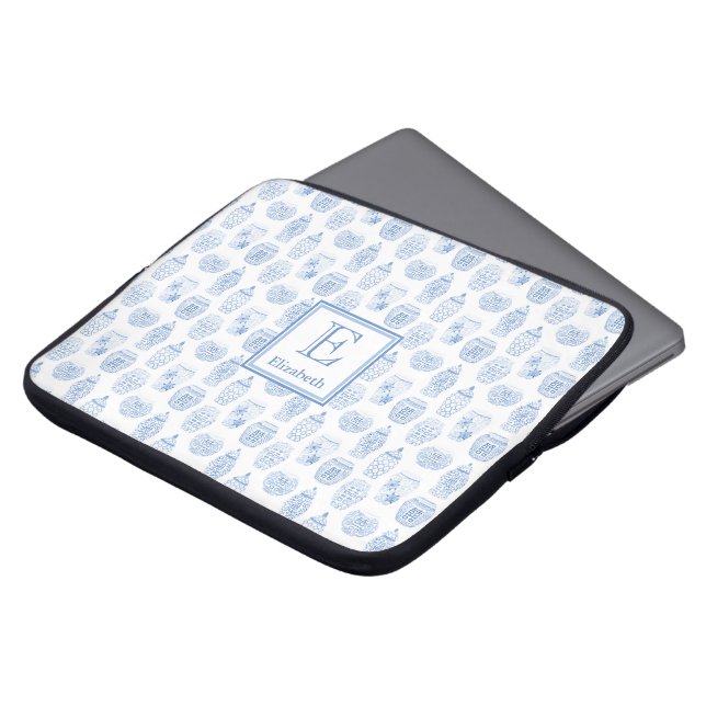Preppy Blue und White Ginger Jar Print Monogram Laptopschutzhülle (Vorne Oben)