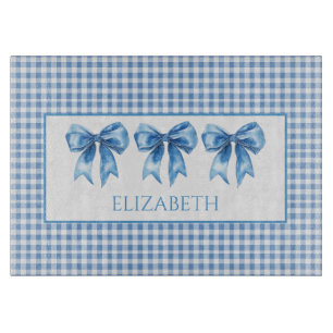 Preppy Blue und White Gingham und Bow Schneidebrett
