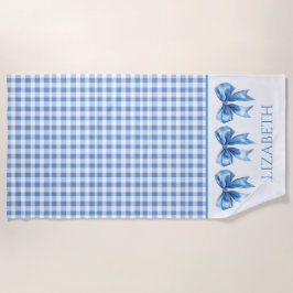 Preppy Blue und White Gingham und Bow Strandtuch