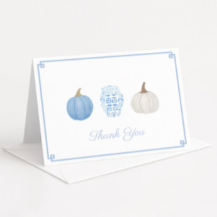 Preppy Blue White Chinoiserie Pumpkins Baby Dusche Dankeskarte