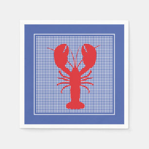 Preppy Blue White Gingham Red Lobster Bake Picnic Serviette