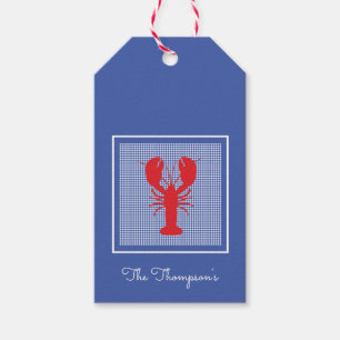 Preppy Blue White Gingham Red Lobster Designer Geschenkanhänger