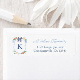 Preppy Blue White Holidays Monogram Rücksendeadres