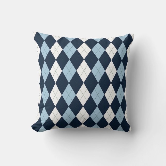Preppy Blue & White Rauten Pillow Kissen (Vorderseite)