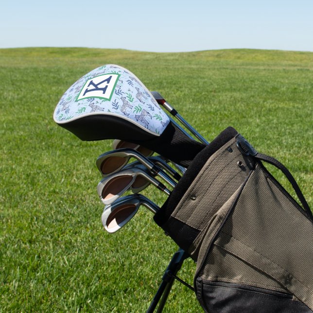 Preppy Blue Zebra Martini Monogram Golf Headcover (In SItu)