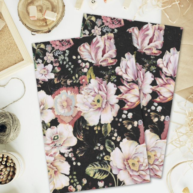 Preppy bohemian Country chic schwarz floral Seidenpapier (Preppy bohemian country girly chic black floral tissue paper)