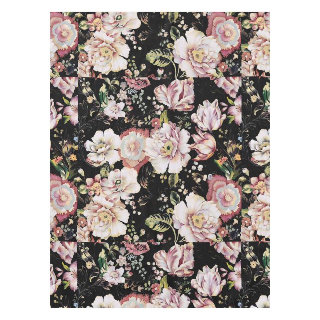 Preppy bohemian Country chic schwarz floral Tischdecke (Vorderseite)