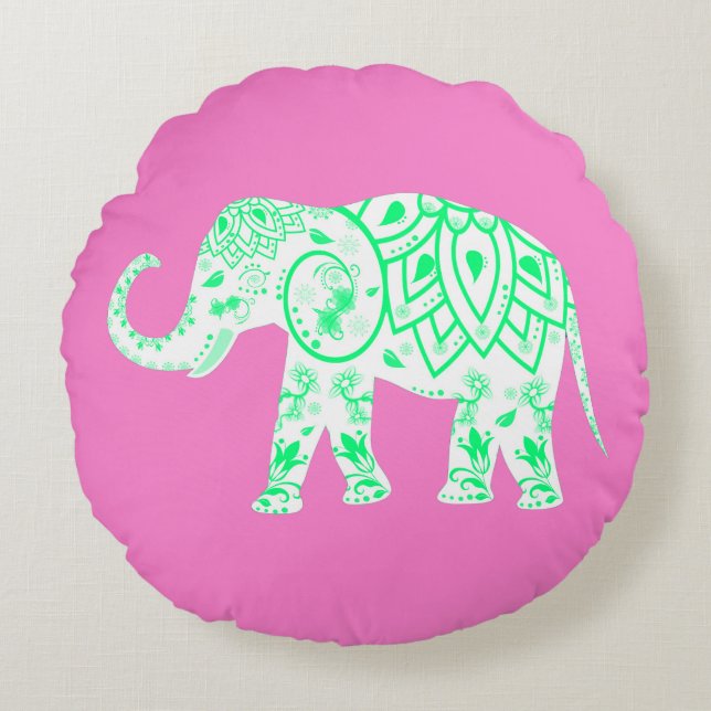 Preppy Boho Elephant Pillow Rundes Kissen (Vorderseite)