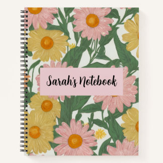 Preppy Boho Rosa und Gelbe Gänseblümchen Blumenmus Notizbuch